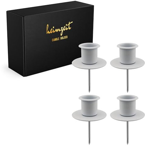 heimzeit Portacandele in Metallo con Punta per Candele a Stelo e Candele da Tavolo [4 Pezzi, Bianco] Design Elegante, Portacandele per Corona dell'Avvento per una decorazione d'interni elegante