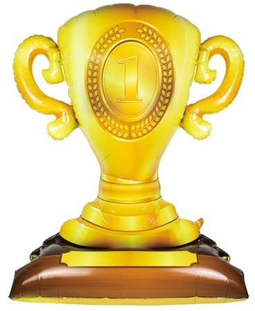 Koboko Stående troféballong, 104 x 85 cm, jättepokal folieballong, födelsedag, gyllene mästare, ballonger, examensdekoration, fotboll, pokal heliumballong, guld, barnfödelsedag, dekoration, trofé