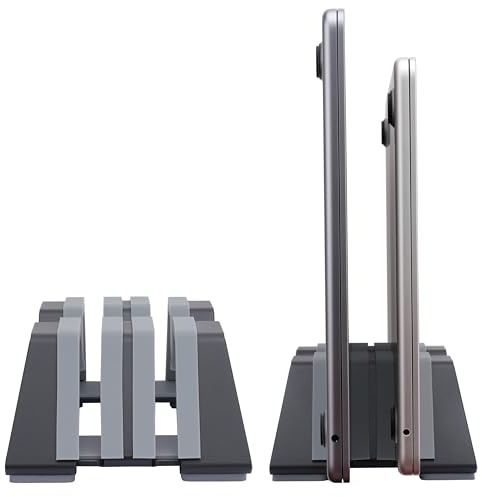 Psitek Adjustable Dual Vertical Laptop Stand - Supports 2 Devices Holder, Fit for All Laptops(10-30mm Thickness) - Fashion Design, Adjustable Width, Anti-Slip & Scratch-Resistant, Patented Design