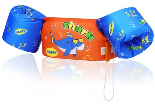 MoKo Gilet de Natation Enfant, Brassards de Natation Enfant Ceinture Réglable Gilet de Flottaison à Dessin Animé Flottant Mignon, Dispositif de Flottaison pour Garçons Filles, 20-50lbs, Orange et Bleu
