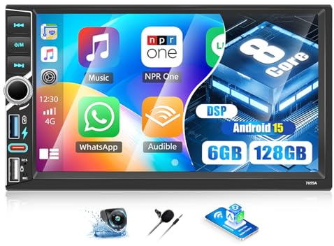 OiLiehu 6G+128G 8-Core Android 15 Double Din Car Stereo with Wireless CarPlay Android Auto, 7 Touchscreen 2 Din Radio with WiFi GPS Mirror Link Bluetooth FM RDS SWC DSP/EQ USB Type-C Backup Camera
