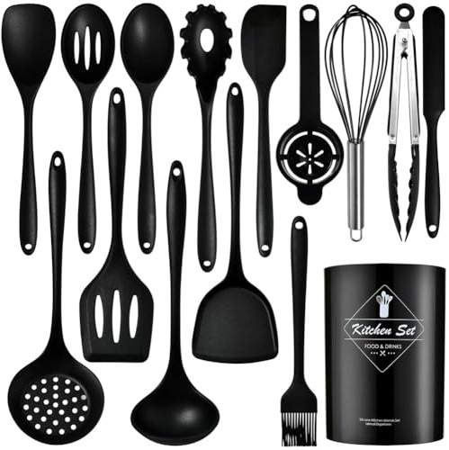 Fangxuee Juego de Utensilios de Cocina de Silicona - 15 Piezas de Silicona No Tóxica para Cocinar, Resistente Al hasta 220 °C, Apto para Uso Alimentario.