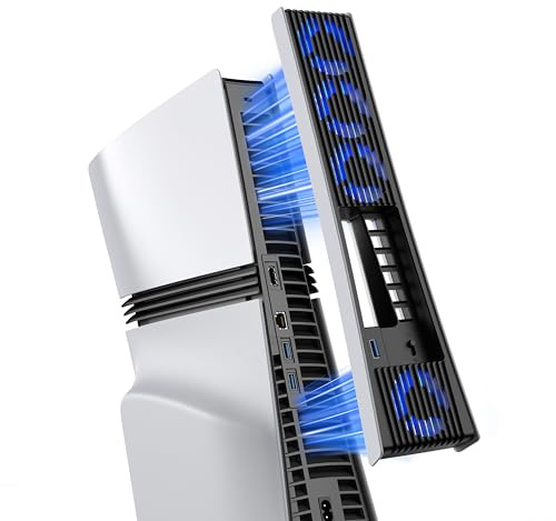 KIWIHOME Uppgraderad kylfläkt för PS5 Pro med 4 fläktar och 36 blad, tystare kylare med justerbar hastighet, automatisk på/av, USB 3.0-port och LED, inte för PS5 2020/smal version 2023 | Passar PS5 Pro 2024 med tre horisontella linjer på sidopanelen. Inte för PS5 2020 eller Slim 2023, vit/svart