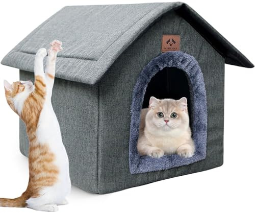 Cat House for Outdoors, Waterproof Weatherproof Cat Cave, Pet Shelter with Plush Cushion, Dog House Indoor, Washable Foldable Cat Houses for Feral Cats/Dogs 40x35x40cm