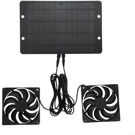 Kit de ventilador dual de panel solar de 10 W y 12 V para invernadero, aves de corral, gallinero, casa de mascotas, cobertizo, ventilación, refrigeración con cable de 2 m, resistente a la intemperie