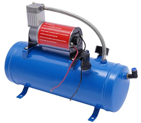 12V Zughorn Luftkompressor 150PSI mit 6L Drucklufttank, Tragbarer Auto Kompressor 12V mit 3.8m Schlauch für Reifenaufpumpen, Elektrischer Druckluftkompressor für Auto Zubehör