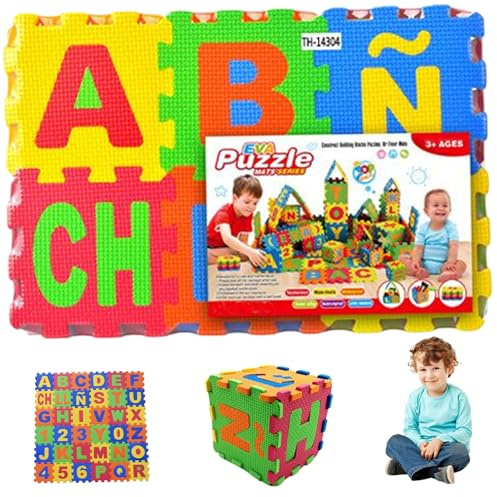 Tapis Puzzle 36 Carreaux, Tapis pour bébé en Mousse EVA 31 x 31 pour Sol emboîtable avec Alphabet Espagnol, de Puzzle en Mousse pour Jouer et Faire de l'exercice pour bébés et Tout-Petits, c