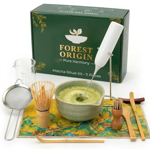 Kit Tè Matcha con Frusta Elettrico Schiuma e Set Completo Accessori Tradizionali Ciotola Ceramica Setaccio Bambù Preparazione Rituale Autentico Iniziazione Set di 11 Pezzi Regalo Premium