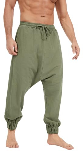 NANAMEEI Sarouel Homme Coton Lin Pantalon Large Homme Été Léger Taille Élastique Pantalon Yoga Japonais Casual