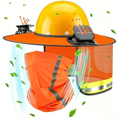 UrbanHui Casco rigido con ventola solare, con visiera parasole, traspirante, protezione UV, casco di sicurezza per lavori all'aperto (arancione)