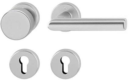 HOPPE Türgriff (Rosette) Amsterdam natur/Edelstahl matt, Wechsel-Garnitur mit Knopf, Profilzylinder