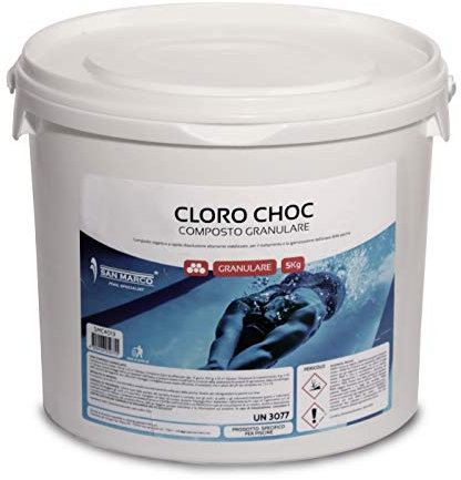 San Marco Cloro shock granulare per la puliza e igiene dell'acqua della piscina da 5 Kg - Dicloro stabilizzato, trattamento shock, mantenimento, iperclorazione
