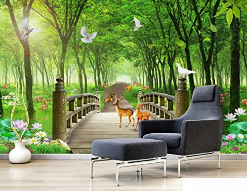 Fototapete 3D Effekt Urwald Wiese Landschaft Wandbild Tapete Wohnzimmer Schlafzimmer Hintergrund Fototapete Wandpapier Wohnkultur 450(W) X300(H) Cm