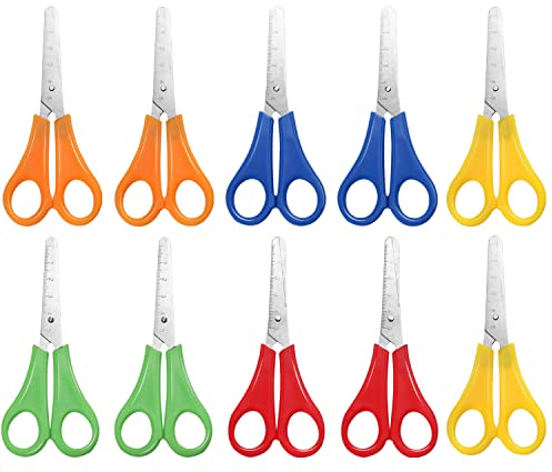 10 Pack Kids Scissors, Children Blunt tip Safety Scissors, 5 Colours