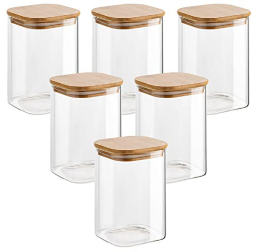 gouveo Lot de 6 bocaux à provisions 500 ML en Verre borosilicaté carré avec Couvercle - Bocal de Conservation à remplir - récipients en Verre, boîtes en Verre, boîte à provisions