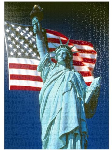 MyPuzzle Freiheitsstatue mit Amerikanischen Flagge, New York City, USA - Premium 1000 Teile Puzzle - MyPuzzle Sonderkollektion von Puzzle Galaxy