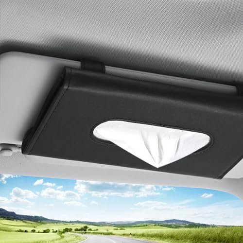 PU Leder Auto Taschentuchbox, Auto Tissue Holder Masken Etui, Sonnenblende Taschentuchbox Halterung, für Auto Sonnenblende Auto Rücksitz Autozubehör(Schwarz)