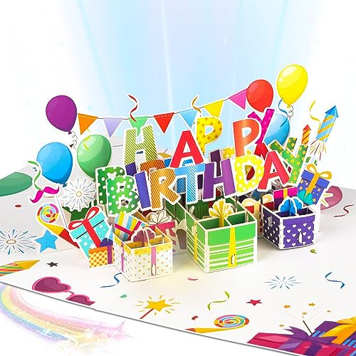 Fyihoxi Födelsedagskort med kuvert, 3D popup-kort födelsedag, Happy Birthday-kort popup, gratulationskort födelsedag med kuvert för barn kvinna man flickvän