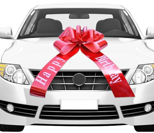 Schleife für Auto, Riesige Große Rote Schleife für Auto Geburtstag große Geschenkschleife rote Schleife groß Geschenkschleife groß Schleife Auto große Schleife 18 Geburtstag (23 inches HAPPY BIRTHDAY)