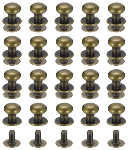 QUARKZMAN 8mm Clou à Tête Sphérique Avec Rivets à Visser, Lot de 50 Boutons à Tête Ronde Pour La Création de Sacs à Main en Cuir, Ceintures, Couleur Bronze