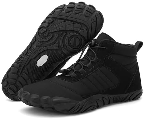 Scarpe a piedi nudi da uomo e donna, invernali, calde, con punta larga, minimalista, suola alta, stivali da neve, Nero 1, 14 Women/13 Men