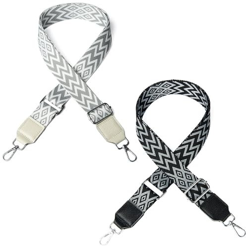 Taschengurt, 2 Stück Taschengurte zum Wechseln 3,8 cm Boho Verstellbar Schultergurt Breit für Crossbody Canvas Tasche Handtasche, Damen, Herren, Mädchen DIY Zubehör schwarz weiß