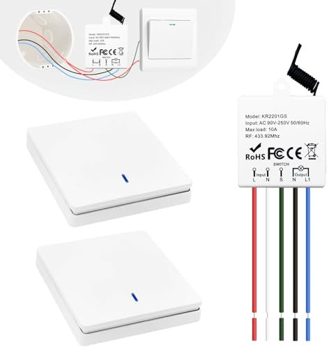 QIACHIP Lichtschalter,433mhz Funk-Wandsender und Drahtloser Controller RF-Empfänger,Einfache Installation für Lampen bis 1500W,220V 230V 10a Mini Sicherheitsschalter