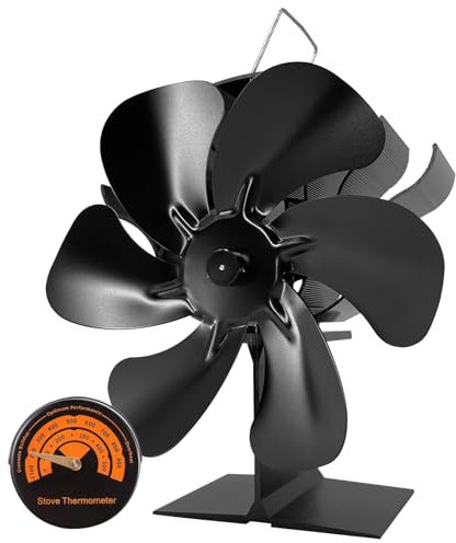 Jumoking Ventilateur de poêle avec 6 pales - Pour poêle à bois, poêle à granulés - Sans courant - Bet silencieux - Taille moyenne