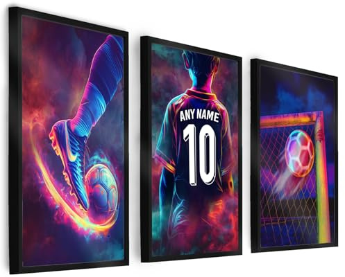 NotNiceThings Personalised Football Prints, Set of 3, Football Wall Art Prints, Boys Bedroom, Custom Poster, Gift for Son, Gift for, Cool Bedroom Art, Trio, Multiple Sizes, Daughter, Girls