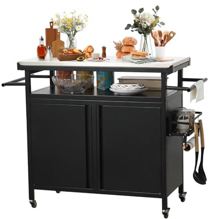 Carro de Barbacoa XL para Barra con Ruedas, Muebles de terraza al Aire Libre, Mesa de Parrilla al Aire Libre con Tapa de Acero Inoxidable para la preparación de la Cocina y Armario de Almacenamiento