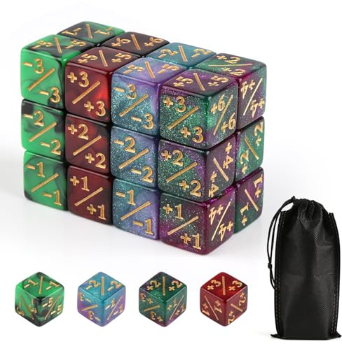 24 unidades MTG Cuentadores, D6 Magic The Gathering Dados, dados marcados con bolsa de cordón, dados de fidelidad compatibles con MTG, 4 colores