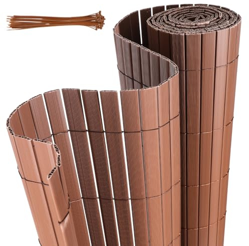 Jaxguom Tappetino frangivista in PVC, 80 x 600 cm, con fascette, lamelle rinforzate a W, resistente alle intemperie, per balcone, giardino e terrazza, colore: marrone