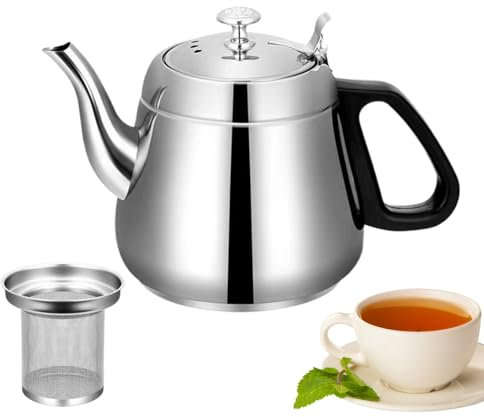 Teiera in acciaio inossidabile con infusore, teiera marocchina con filtro interno in rete rimovibile da 1,5 l, teiera da piano cottura con infusore rimovibile, teiera a foglie sciolte, bollitore per