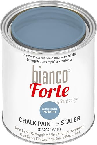 Bianco Forte - Azul Empolvado - (1L) Pintura a la Tiza con Acabado/Protección 2 en 1: Chalk Paint Súper Resistente para Muebles, Paredes y Puertas – Secado Rápido, Interior/Exterior, Mate