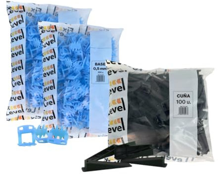 Niveladores De Azulejos - 600 pcs - Fixlevel - Cuñas Niveladoras Suelo 0,5mm - Sistema De Nivelación De Azulejos - Clips de Nivelación 0,5mm - Pack 500 Clips Y 100 Cuñas (0,5 mm)