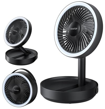 Gaiatop Ventilateur Portable Pliable avec Veilleuse LED, Batterie 6000mAh Rechargeable, Petit Ventilateur USB Bureau Silencieux Pour Chambre, Été Chaud Camping Accessoires, Noir