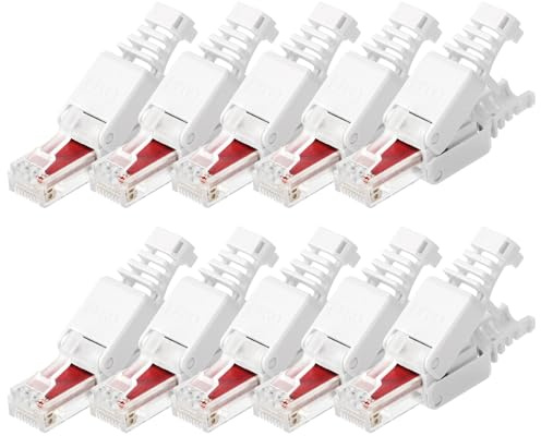 AXFEE 10 Stück RJ45 Stecker Werkzeuglos, CAT6 Netzwerkstecker, Kompatibel mit CAT6 Kabeln, Lan Stecker, LSA Vollgeschirmt, Ideal für 24-26 AWG Netzwerkkabel, Heim- & Büronetzwerke