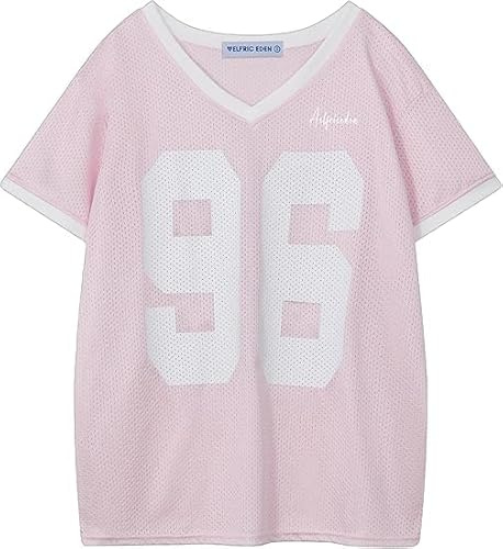 Aelfric Eden Damtröja, t-shirts, V-ringad nättröja, sommartoppar, tryck, kortärmad Y2K streetwear t-shirts, ROSA, S