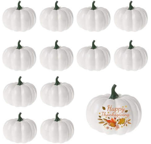 HFMYGS 12 Stück Künstlicher Kürbis, Herbstdeko Halloween Kürbis, Künstliche Kürbisse, Faux Mini Weiß kürbis Deko, für Herbstpartys Dekoration Garten, Herbstliche Deko Thanksgiving Halloween Party