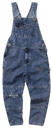 Generisch Pantalones vaqueros con peto para hombre, estilo hip hop, pantalones vaqueros de corte holgado, estilo retro, con bolsillos, azul, XL