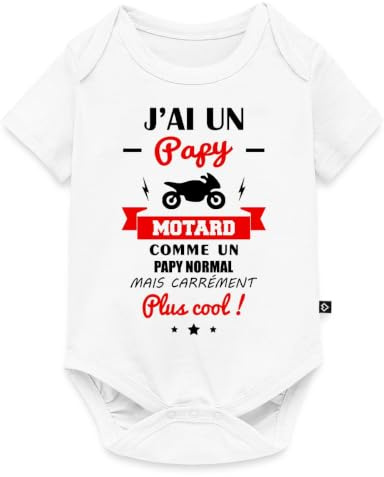 Spreadshirt J'Ai Un Papy Motard Cadeau De Naissance Papy Moto Body Manches Courtes Bébé Bio, 62 (2-3 mois), blanc