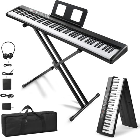 LALAHO 88 Key Foldable Keyboard Piano, Electric Piano Digital Piano | Dual Bluetooth Mode, 1000 Rhythms, 1000 Tones and 50 Demos, Full Equipment for Beginners Adults (Full-Black)
