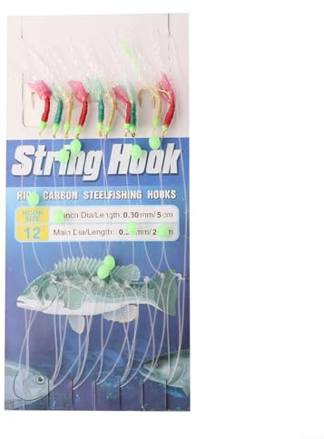Comgooldool Sabiki-Rig Bait with 10 Hooks, Stainless Steel Feather Lures for Sea Fishing Mackerel Herring Smelt Sardines, Deep Water String Hooks with Snap Swivel, Random Color(14#)