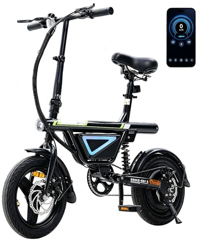 Finbike EB1S Electric Bike for Adults Teens, 14 Commuter E Bike with APP Control, 36V 12Ah Battery with Customisable LED Light, 65KM Max Range & 25KM/H Speed