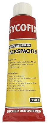 Sycofix Lackspachtel 250 g, gebrauchsfertige Reparaturspachtel, optimal auf Holz und Metall, innen und außen, überstreichbar, weiß, ausgezeichnete Füll- und Deckkraft, schleifbar, Holz Lack Spachtel
