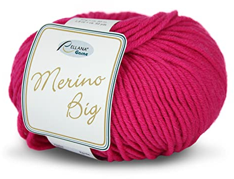 Rellana Wolle Merino Big Fb. 34 - Wolle pink Nadelstärke 5 - 6 mit Merinowolle zum Stricken & Häkeln, Mützenwolle