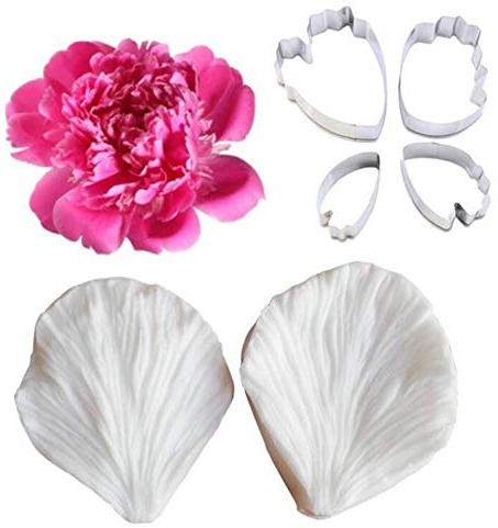Fiore Petalo Venatore Silicone Stampi Acciaio Inox Ripieno Taglierino Set, Decorazione Dolci Toosl Coltello per Biscotti Cottura, Teglie e Sugarcract Cioccolato Gumpaste Torta - Peonia Set