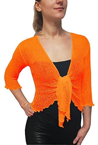 Mimosa Mesdames Femme Grande Taille Boléro au Crochet Briller en Dentelle Plaine Etendue Résille Cardigan Haussement D'épaules (Taille Unique, Orange)