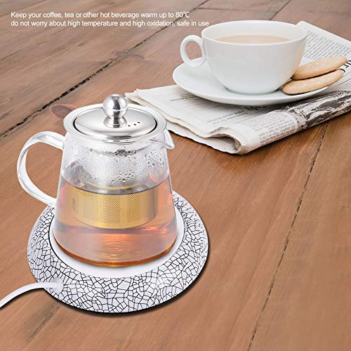 Warmer Coasters USB Wood Grain Coffee Heater Pad Mug Warmer Beverage Heater Mat Office Tea Coffee Heater Pad Up to 80(white porcelain pattern)
