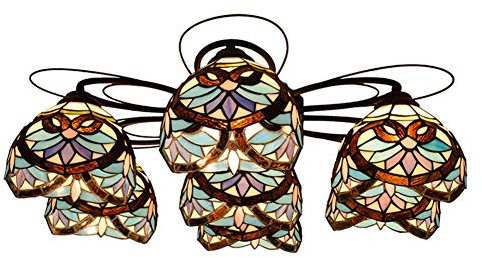 Tiffany Glass Chandelier Tiffany 7 Multi-Head Taklampa Blå Barocklampa Glas Vardagsrum Matsal Sovrum Taklampa
